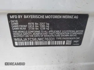 2018 BMW 5 Series 530i xDrive with VIN WBAJA7C58JWC76331, listed as a IAAI auction lot 41586204 with 86,578 mi miles. Bid and sale history available at carsss.com. Image 9.
