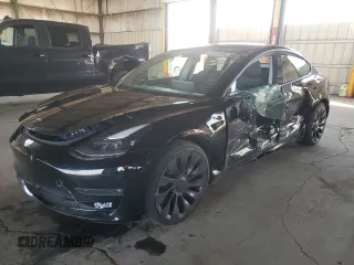 2021 Tesla Model 3 Performance with VIN 5YJ3E1EC0MF060360, listed as a Copart auction lot 43315195 with 28,726 mi miles and Salvage Title. Bid and sale history available at DreamBid. Image 1.