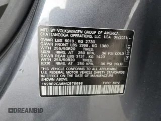 2021 Volkswagen Atlas SE with VIN 1V2RR2CA6MC578698, listed as a Copart auction lot 51353425 with 63,574 mi miles and Salvage title. Bid and sale history available at DreamBid. Image 15.