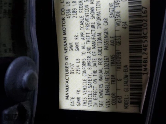 2008 Nissan Altima 3.5 SE with VIN 1N4BL24E58C102167, listed as a Copart auction lot 44939565 with 103,801 mi miles and Salvage Title. Bid and sale history available at carsss.com. Image 12.