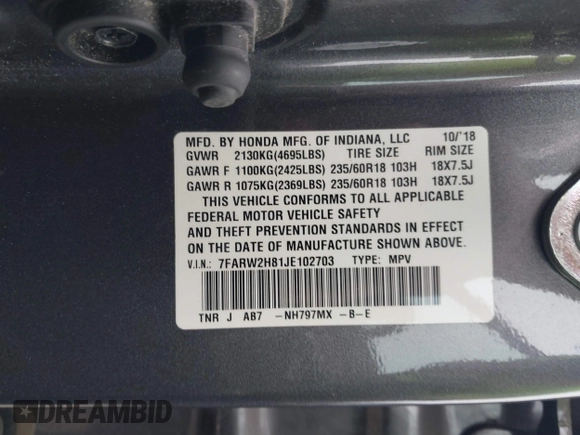 2018 Honda CR-V EX-L with VIN 7FARW2H81JE102703, listed as a IAAI auction lot 41797016 with 77,792 mi miles. Bid and sale history available at carsss.com. Image 9.