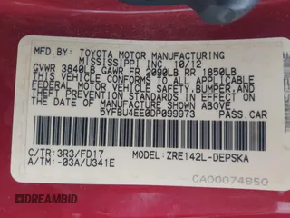 2013 Toyota Corolla L with VIN 5YFBU4EE0DP099973, listed as a IAAI auction lot 41940516 with 95,439 mi miles. Bid and sale history available at carsss.com. Image 9.