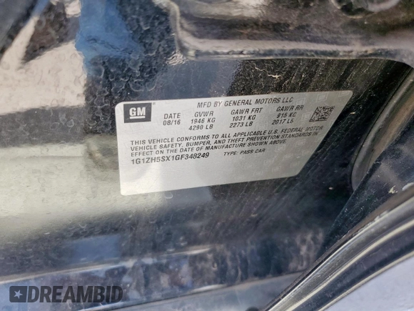 2016 Chevrolet Malibu Premier with VIN 1G1ZH5SX1GF348249, listed as a Copart auction lot 51328245 with 162,265 mi miles and Salvage Title. Bid and sale history available at DreamBid. Image 12.