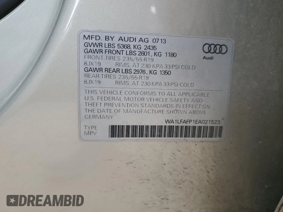 2014 Audi Q5 Premium Plus с VIN WA1LFAFP1EA021523, выставлен на аукционе Copart как лот 56254015 с пробегом 121 364 миль миль и Списание • Salvage title. История ставок и продаж доступна на DreamBid. Изображение 14.