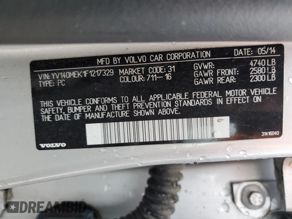 2015 Volvo V60 T5 Drive-E Premier with VIN YV140MEK1F1217329, listed as a Copart auction lot 74323754 with 82,443 mi miles and Salvage Title. Bid and sale history available at carsss.com. Image 13.