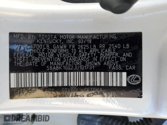 2018 Lexus ES with VIN 58ABK1GG2JU101731, listed as a Copart auction lot 44464755 with 81,292 mi miles and Salvage Title. Bid and sale history available at carsss.com. Image 14.