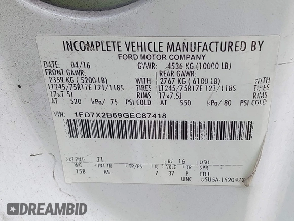 2016 Ford F-250 XL с VIN 1FD7X2B69GEC87418, выставлен на аукционе IAAI как лот 42014958 с пробегом 403 970 миль миль и . История ставок и продаж доступна на DreamBid. Изображение 9.