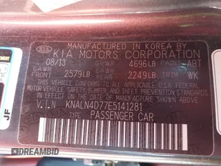 2014 Kia Cadenza Premium with VIN KNALN4D77E5141281, listed as a IAAI auction lot 41403131 with 126,689 mi miles. Bid and sale history available at carsss.com. Image 9.