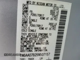 2005 Nissan Titan LE with VIN 1N6AA07B25N507157, listed as a Copart auction lot 88572475 with 57,322 mi miles and Non Repairable. Bid and sale history available at carsss.com. Image 13.