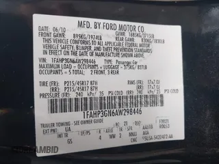 2010 Ford Focus SES with VIN 1FAHP3GN6AW298446, listed as a IAAI auction lot 41941015 with 184,377 mi miles. Bid and sale history available at carsss.com. Image 9.
