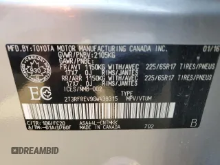 2016 Toyota RAV4 XLE with VIN 2T3RFREV9GW439315, listed as a Copart auction lot 59704345 with 143,198 mi miles and Salvage title. Bid and sale history available at DreamBid. Image 13.