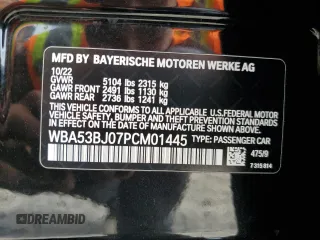 2023 BMW 5 Series 540i with VIN WBA53BJ07PCM01445, listed as a Copart auction lot 55084525 with 20,598 mi miles and Salvage title. Bid and sale history available at DreamBid. Image 12.