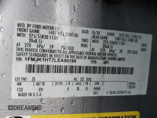 2020 Ford Expedition Max XLT z VIN 1FMJK1HT7LEA90186, wystawiony jako Copart lot #54350835 z przebiegiem 33 206 mil mil oraz Szkoda całkowita • Salvage title. Historia ofert i sprzedaży dostępna na DreamBid. Obrazek 13.