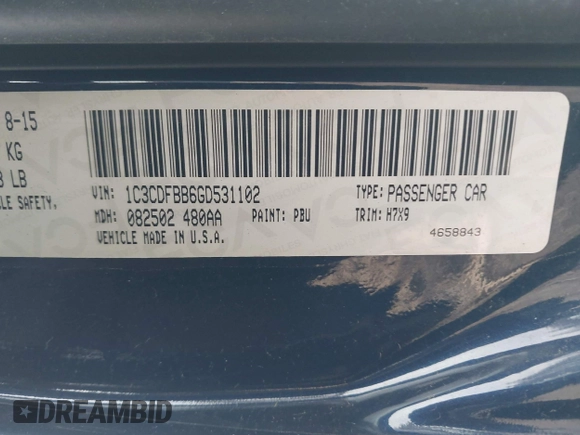 2016 Dodge Dart SXT with VIN 1C3CDFBB6GD531102, listed as a IAAI auction lot 41959377 with 93,802 mi miles and . Bid and sale history available at carsss.com. Image 9.