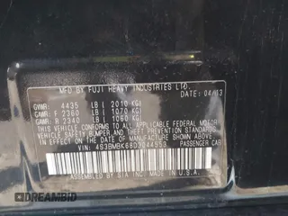 2013 Subaru Legacy Limited with VIN 4S3BMBK68D3044553, listed as a IAAI auction lot 41977947 with 171,742 mi miles and . Bid and sale history available at DreamBid. Image 9.