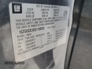 2016 GMC Canyon 4WD SLE with VIN 1GTG6CE3XG1180500, listed as a Copart auction lot 89325085 with 191,577 mi miles and Salvage Title. Bid and sale history available at carsss.com. Image 13.