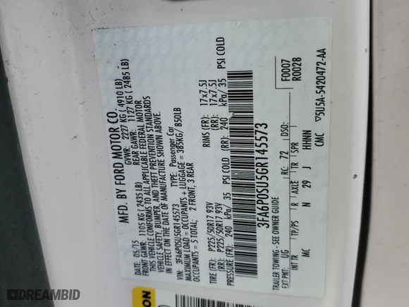 2016 Ford Fusion Energi Titanium with VIN 3FA6P0SU5GR145573, listed as a Copart auction lot 43451515 with 143,064 mi miles and Salvage Title. Bid and sale history available at carsss.com. Image 12.