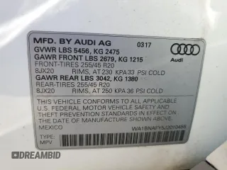2018 Audi Q5 Premium Plus with VIN WA1BNAFY5J2010455, listed as a Copart auction lot 72926202 with 53,290 mi miles. Bid and sale history available at carsss.com. Image 14.