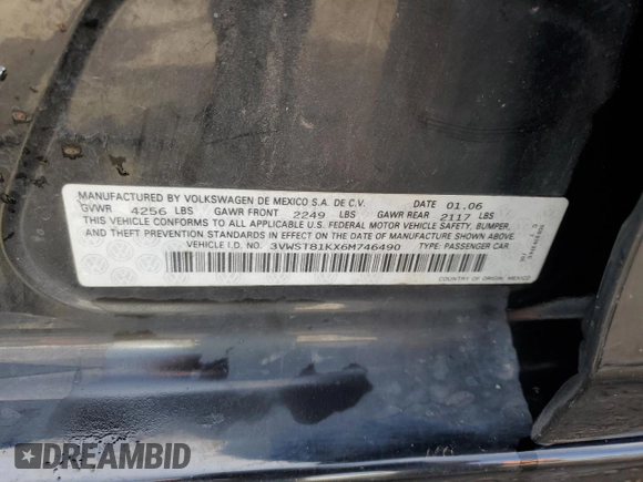 2006 Volkswagen Jetta 1.9L TDI z VIN 3VWST81KX6M746490, wystawiony jako Copart lot #58409565 z przebiegiem 229 433 mil mil oraz Szkoda całkowita • Salvage title. Historia ofert i sprzedaży dostępna na DreamBid. Obrazek 13.
