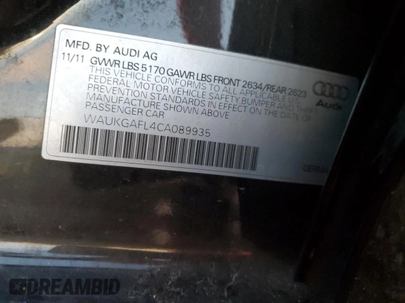 2012 Audi S4 Prestige with VIN WAUKGAFL4CA089935, listed as a Copart auction lot 72654894 with 108,864 mi miles and Salvage Title. Bid and sale history available at carsss.com. Image 13.
