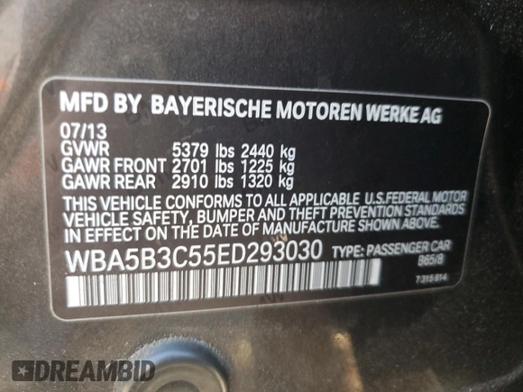 2014 BMW 5 Series 535i xDrive with VIN WBA5B3C55ED293030, listed as a Copart auction lot 80950224 with 163,016 mi miles and Salvage Title. Bid and sale history available at carsss.com. Image 12.