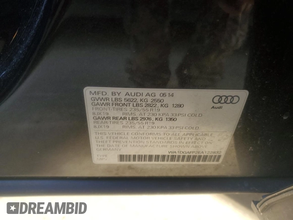 2014 Audi Q5 Premium Plus with VIN WA1DGAFP2EA122832, listed as a Copart auction lot 42905635 with 131,884 mi miles and Salvage Title. Bid and sale history available at carsss.com. Image 14.