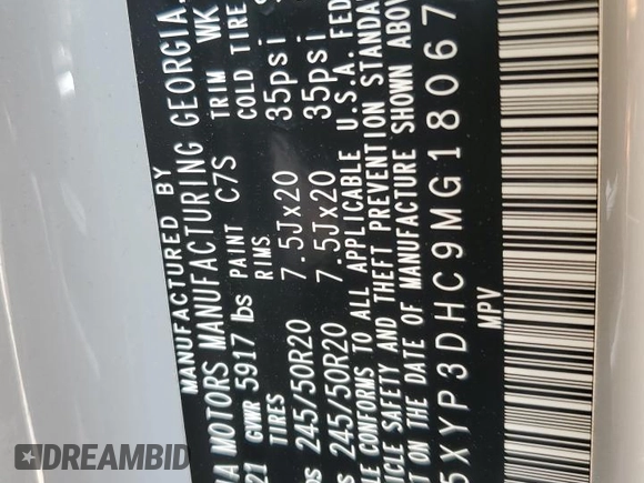 2021 Kia Telluride EX with VIN 5XYP3DHC9MG180672, listed as a Copart auction lot 52306225 with 60,742 mi miles and Non Repairable. Bid and sale history available at DreamBid. Image 15.