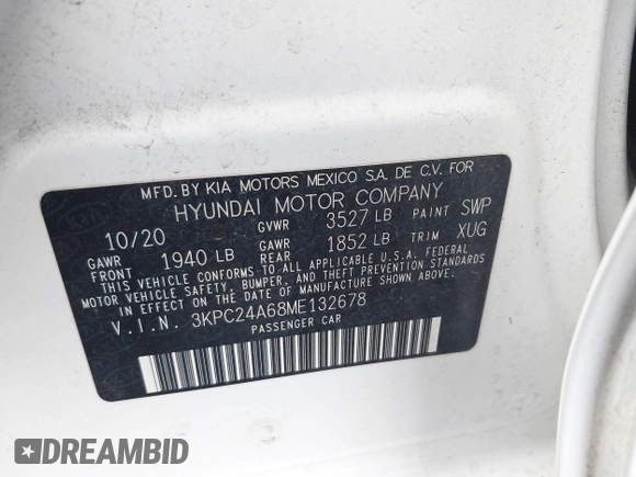 2021 Hyundai Accent SE with VIN 3KPC24A68ME132678, listed as a IAAI auction lot 42532847 with 49,296 mi miles and . Bid and sale history available at DreamBid. Image 9.