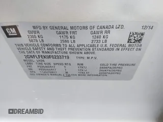 2015 Chevrolet Equinox LT with VIN 2GNFLFEK9F6233719, listed as a IAAI auction lot 41988539 with 87,194 mi miles. Bid and sale history available at carsss.com. Image 9.