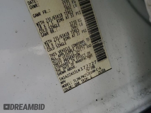 2020 Nissan Murano S with VIN 5N1AZ2AS5LN172727, listed as a Copart auction lot 44793055 with 80,823 mi miles and Salvage Title. Bid and sale history available at DreamBid. Image 13.