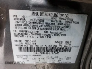 2006 Ford Five Hundred Limited with VIN 1FAHP28186G147745, listed as a Copart auction lot 45266165 with 0 mi miles and Clean Title. Bid and sale history available at carsss.com. Image 12.