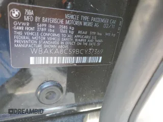 2011 BMW 7 Series 750i with VIN WBAKA8C59BCY37369, listed as a Copart auction lot 85466464 with 172,553 mi miles and Salvage title. Bid and sale history available at DreamBid. Image 12.