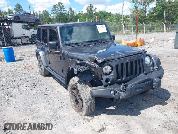 2017 Jeep Wrangler Unlimited Sahara with VIN 1C4BJWEG4HL605213, listed as a IAAI auction lot 42247221 with 104,542 mi miles and . Bid and sale history available at DreamBid. Image 1.