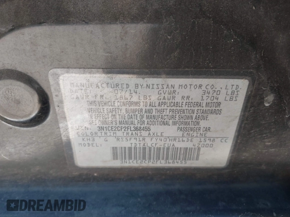 2015 Nissan Note SV with VIN 3N1CE2CP2FL368455, listed as a IAAI auction lot 41637528 with 178,098 mi miles and . Bid and sale history available at DreamBid. Image 9.