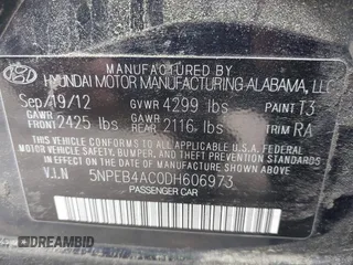 2013 Hyundai Sonata GLS with VIN 5NPEB4AC0DH606973, listed as a IAAI auction lot 42027694 with 243,935 mi miles and . Bid and sale history available at carsss.com. Image 9.