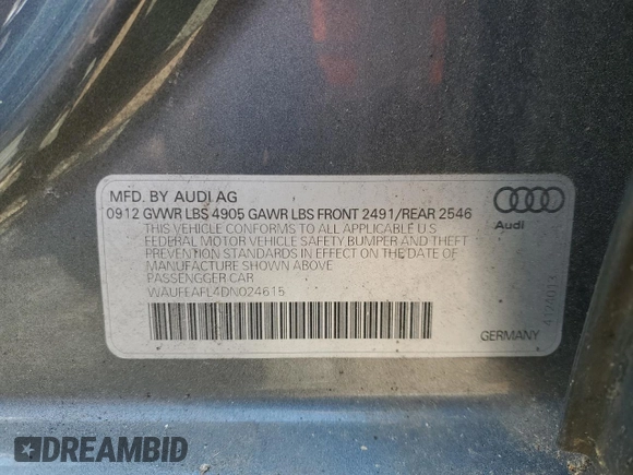 2013 Audi A4 Premium Plus z VIN WAUFFAFL4DN024615, wystawiony jako Copart lot #55839995 z przebiegiem 57 459 mil mil oraz Szkoda całkowita • Salvage title. Historia ofert i sprzedaży dostępna na DreamBid. Obrazek 12.