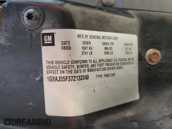 2007 Saturn ION ION 2 z VIN 1G8AJ55F37Z132049, wystawiony jako Copart lot #54830065 z przebiegiem 127 715 mil mil oraz Szkody całkowita. Historia ofert i sprzedaży dostępna na DreamBid. Obrazek 12.