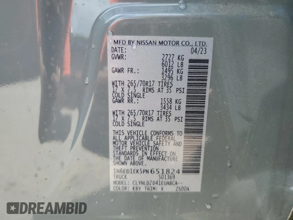 2023 Nissan Frontier Pro-4X with VIN 1N6ED1EK5PN651824, listed as a Copart auction lot 50928645 with 11,319 mi miles and Non repairable. Bid and sale history available at DreamBid. Image 13.