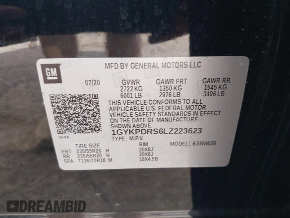 2020 Cadillac XT6 AWD Premium Luxury with VIN 1GYKPDRS6LZ223623, listed as a IAAI auction lot 42075097 with 40,770 mi miles and . Bid and sale history available at DreamBid. Image 9.