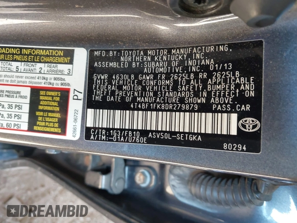 2013 Toyota Camry L with VIN 4T4BF1FK8DR279879, listed as a IAAI auction lot 41830667 with 154,367 mi miles. Bid and sale history available at carsss.com. Image 9.