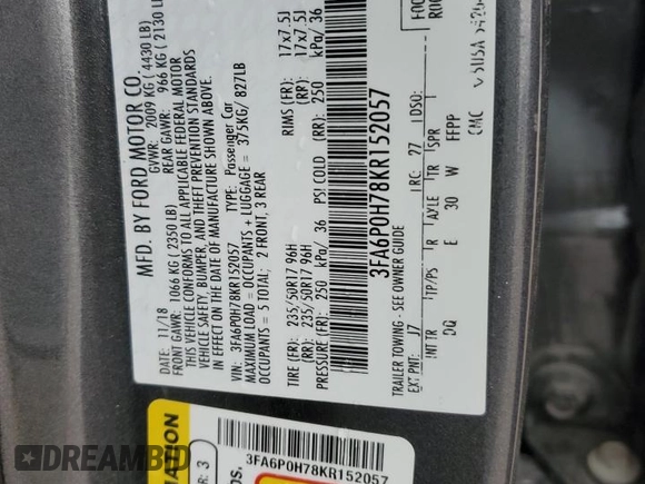 2019 Ford Fusion SE with VIN 3FA6P0H78KR152057, listed as a Copart auction lot 45047755 with 113,840 mi miles and Clean Title. Bid and sale history available at carsss.com. Image 12.