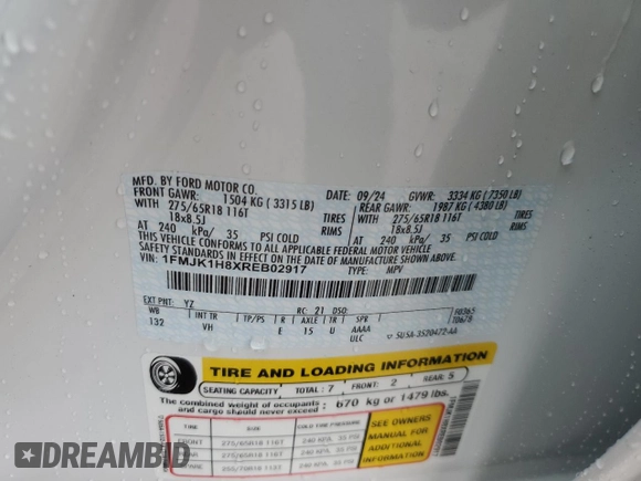 2024 Ford Expedition Max XLT with VIN 1FMJK1H8XREB02917, listed as a Copart auction lot 51924285 with 2,632 mi miles and Salvage Title. Bid and sale history available at DreamBid. Image 13.