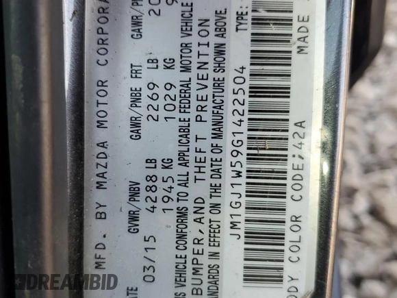 2016 Mazda Mazda6 i Grand Touring with VIN JM1GJ1W59G1422504, listed as a Copart auction lot 48706635 with 82,101 mi miles and Salvage Title. Bid and sale history available at carsss.com. Image 13.