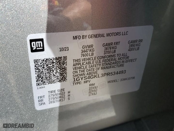 2023 Cadillac Escalade 4WD Sport Platinum with VIN 1GYS4GKL3PR534493, listed as a Copart auction lot 53098555 with 16,557 mi miles and Salvage Title. Bid and sale history available at carsss.com. Image 14.