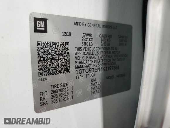 2019 GMC Canyon 2WD with VIN 1GTG5BEN4K1197364, listed as a Copart auction lot 45484885 with 38,141 mi miles and Salvage Title. Bid and sale history available at carsss.com. Image 12.
