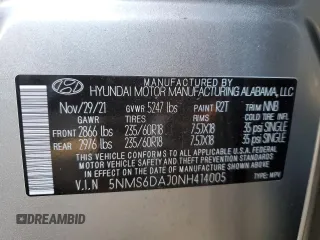 2022 Hyundai Santa Fe XRT with VIN 5NMS6DAJ0NH414005, listed as a Copart auction lot 66886692 with 4,585 mi miles. Bid and sale history available at carsss.com. Image 10.