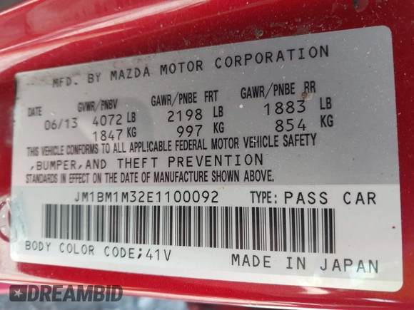 2014 Mazda 3 S Grand Touring with VIN JM1BM1M32E1100092, listed as a IAAI auction lot 42248984 with 139,937 mi miles and . Bid and sale history available at DreamBid. Image 9.
