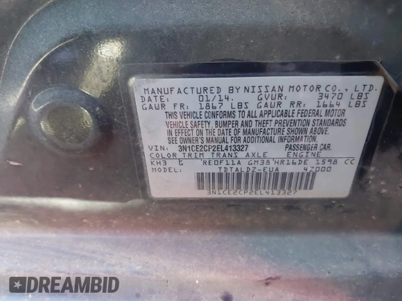 2014 Nissan Note S with VIN 3N1CE2CP2EL413327, listed as a IAAI auction lot 41260842 with 93,041 mi miles and . Bid and sale history available at DreamBid. Image 9.