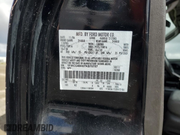 2007 Ford Escape Hybrid with VIN 1FMCU49H07KB70757, listed as a Copart auction lot 56345955 with 174,336 mi miles and Clean title. Bid and sale history available at DreamBid. Image 13.