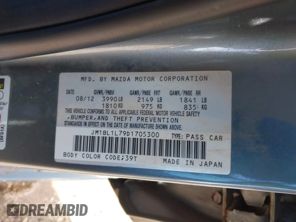 2013 Mazda 3 i Touring with VIN JM1BL1L79D1705300, listed as a IAAI auction lot 41847365 with 90,747 mi miles and . Bid and sale history available at carsss.com. Image 9.